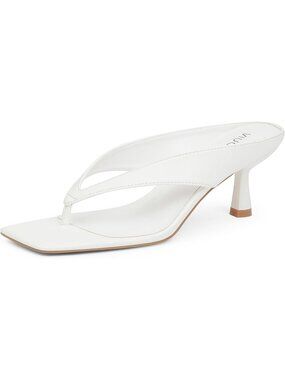 Women’s White Kitten Heels Flip Flop Slip On Open Toe Low Heels Thong Square Toe